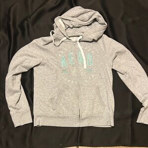 Aeropostale Light Gray Hoodie with Aqua Details